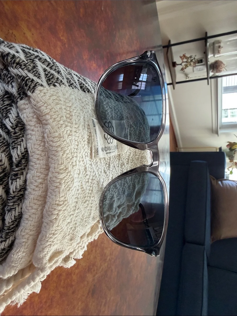Persol Transparent Grey Frame Sunglasses with Blue/Grey Polarized Lenses